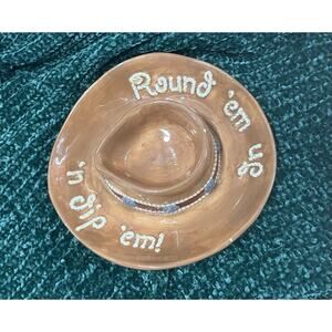 Vintage COWBOY HAT Serving Tray Lasso Rope Round 'EM UP 'N DIP Chip Tray Platter